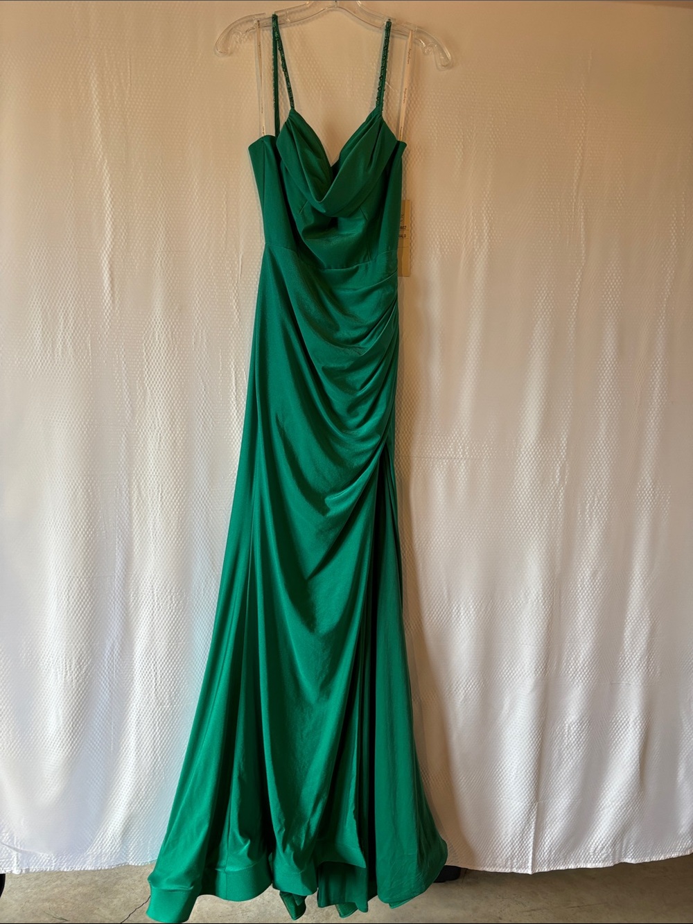 Elegant Emerald Draped Evening Gown/Prom Dress